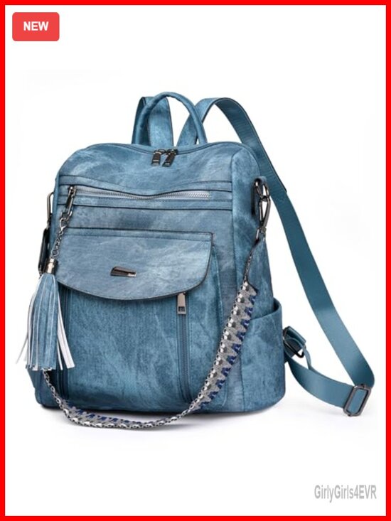 Faux Leather Convertible Backpack Purse with Tassel, Multi-Pocket Daypack for main image 4